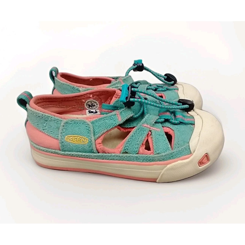 Keen Coronado Girls Teal Coral Hiking‎ Sandals Size 10 Lock Lace Green Pink